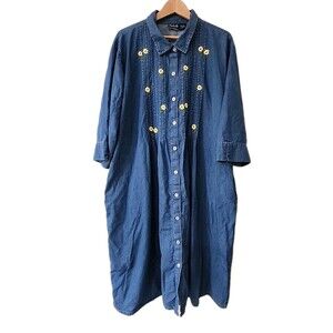On The Plus Side Making It Big Denim Chambray Dress Women's 3 X with Pockets